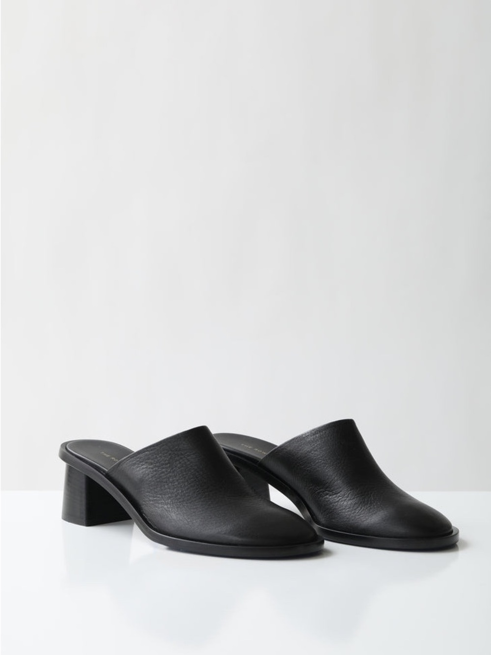 The Row Black Leather Slip-On Mule Heels